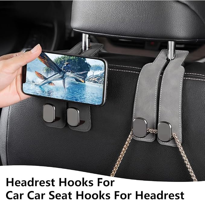 Headrest Hooks for Car, Twinhook Car Seat Hooks for Headrest, Leather Car Purse Holder Hooks for Purses and Bags, Universal Car Headrest Hangers Seat Back Organizer for Travel (Brown, 2Pcs)