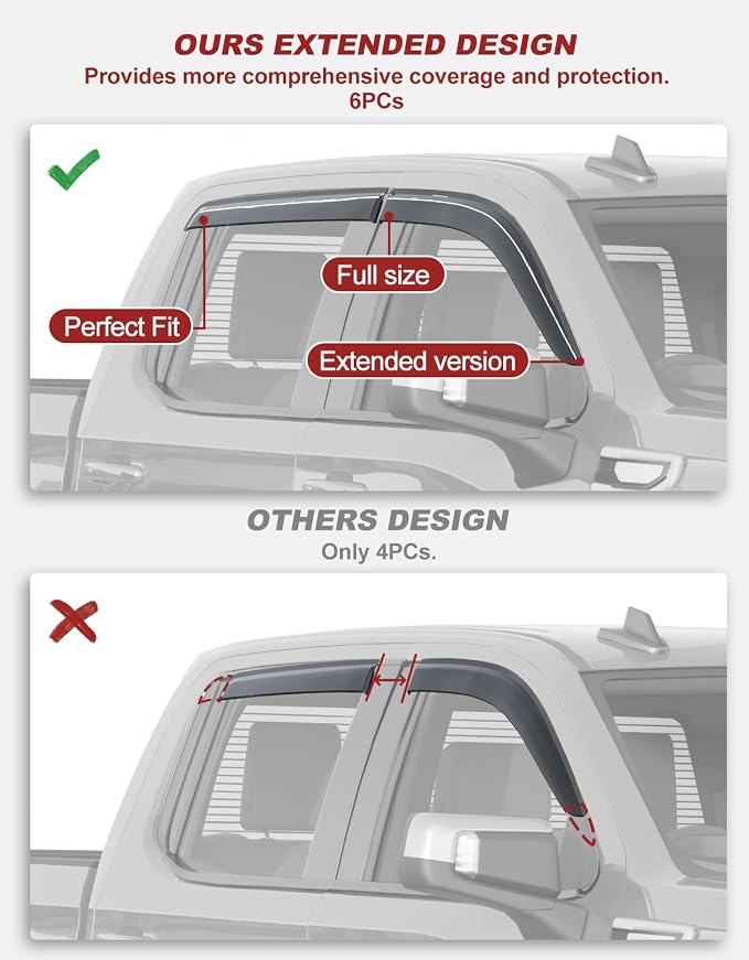 Outside-Mount Window Rain Guards Fit for 2019-2026 Chevy Silverado & GMC Sierra Crew Cab, Extra Durable Window Visors Deflector, Dark Smoke, Vent Shades for 19-26 1500 2500HD 3500HD Crew Cab