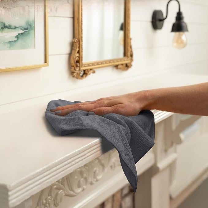 Microfiber Cleaning Cloths (Value Pack of 12) - Size 12 x 12 Inches, Highly Absorbent Cleaning Rags, Lint Free, Reusable and Washable, Microfiber Towels for Cars