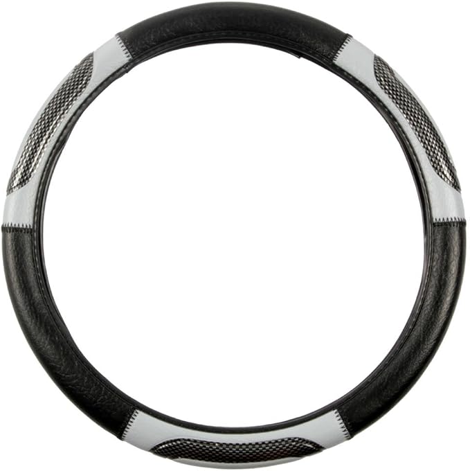 Sporty Two Tone Ergonomic Grip Steering Wheel Cover - Carbon Fiber Grip for Standard Size Wheels 14.5-15 inch Gray/Black