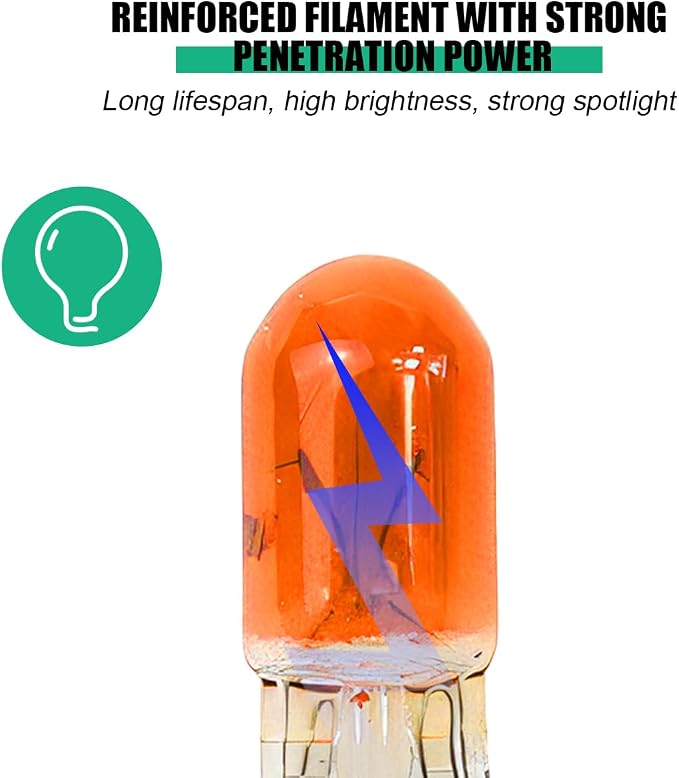 25PCS T10 12V 5W Car Turn Signal Light Bulbs, Clear Flat Foot Vehicle Side Marker Lamp Bulbs, Auto Interior Amber Headlight Bulbs Accessories, Universal for SUV, Sedan, Truck (Orange)