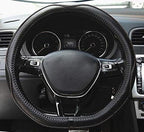 Flat Bottom Steering Wheel Cover Anti-Slip,Safety,Soft,Breathable,Durable,Full Surround,Comfortable Grip Microfiber Leather (D Shape, Black Gray)