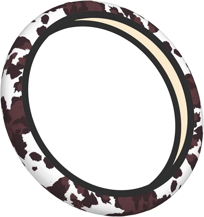 Brown Cow Print Neoprene Steering Wheel Cover for Men Women Anti-Slip Elastic Steering Wheel Protective Cover 15in Universal Car Accessories Fit Cars, SUVs, Auto