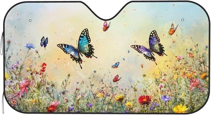 Windshield Sun Shade Flying Butterfly Art Watercolor Car Front Window Sunshade Cover for Truck SUV Blocks UV Rays Automotive Visor Interior Protector 55 x 30 inch