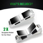 2 Pack Sunglasses Holder for Car, One-Handed-Operation Visor Sunglass Holder Clip, Easy Access Storage for Driving,Universal Fits (Double Holder - White)