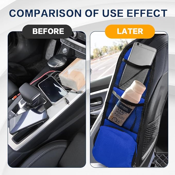 2PS Car Seat Side Organizer, Auto Seat Storage Hanging Bag, Multifunctional Vehicle Mesh Pocket Hold, Car Accessories Can Hold Phone, Wallet, Glasses for Most Cars