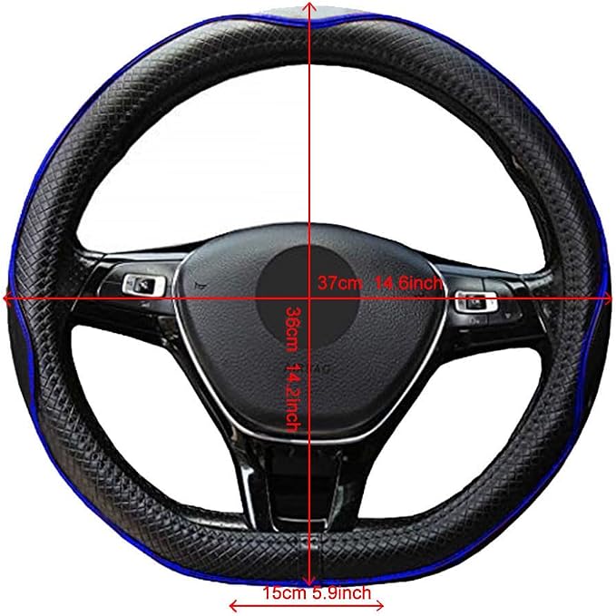 Flat Bottom Steering Wheel Cover Anti-Slip,Safety,Soft,Breathable,Durable,Full Surround,Comfortable Grip Microfiber Leather (D Shape, Black Dark Blue)