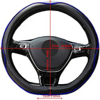 Flat Bottom Steering Wheel Cover Anti-Slip,Safety,Soft,Breathable,Durable,Full Surround,Comfortable Grip Microfiber Leather (D Shape, Black Dark Blue)