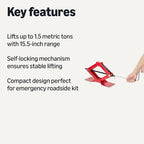 Portable Scissor Car Jack, 1.65 Short Ton/1.5 Metric Ton/1500 kg Capacity, 3.7-15.5 inch Lifting Range, Self-Locking, Red
