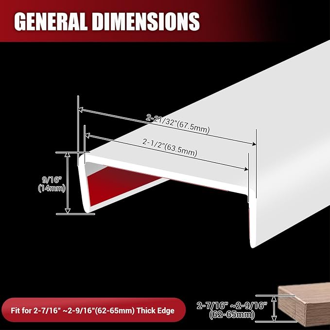 Rubber Edge Trim, Flexible Self-Adhesive U Shaped Peel and Stick Edge Banding, 2-1/2"(63.5mm) Big Size U Channel Edge Protector, Baby Proof Edge Guards for Woods, Plywood, Furniture, 20Ft, White