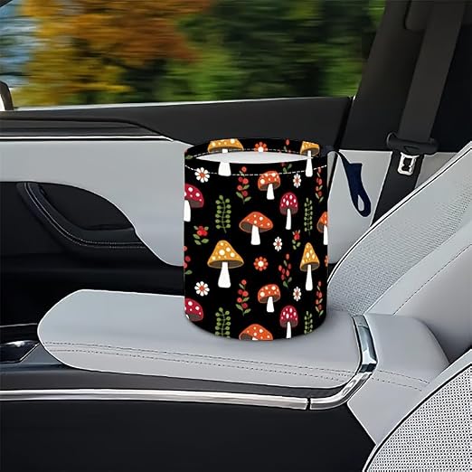Portable Reusable Waterproof Car Trash Bin, Multipurpose Vehicle Organizer, Road Trip Essentials (Mushrooms)