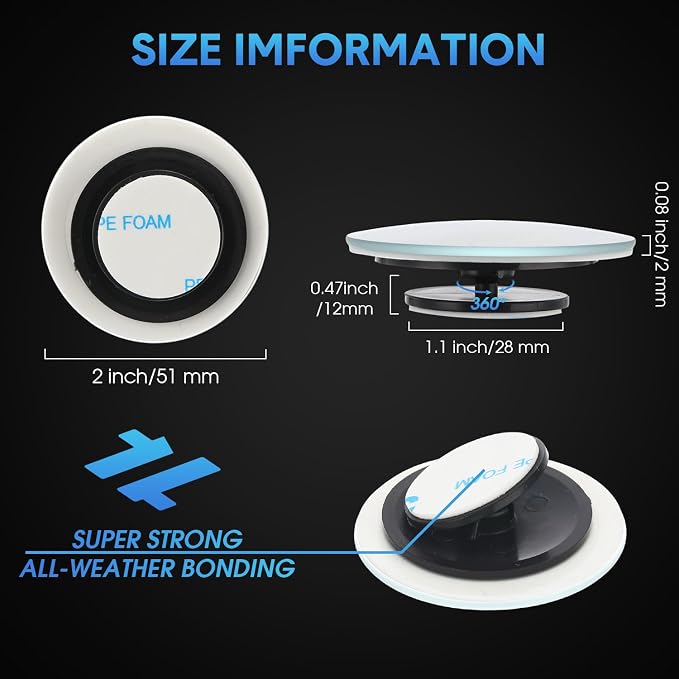 4 Pcs Blind Spot Car Mirror 360 Degree Adjustabe Glass Traffic Safety Rear View Mirror Convex Spot Frameless Adjustable Self Adhesive Angle for Larger Image Exterior Accessories (Round)