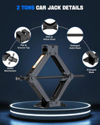 Car Jack Kit, 2 Ton (4409 lbs) Scissor Jack for Car, SUV, MPV | Alloy Steel Heavy Duty Scissor Car Jack, Portable Garage Tire Change Repair Tool, Outdoor Car Emergency Kit
