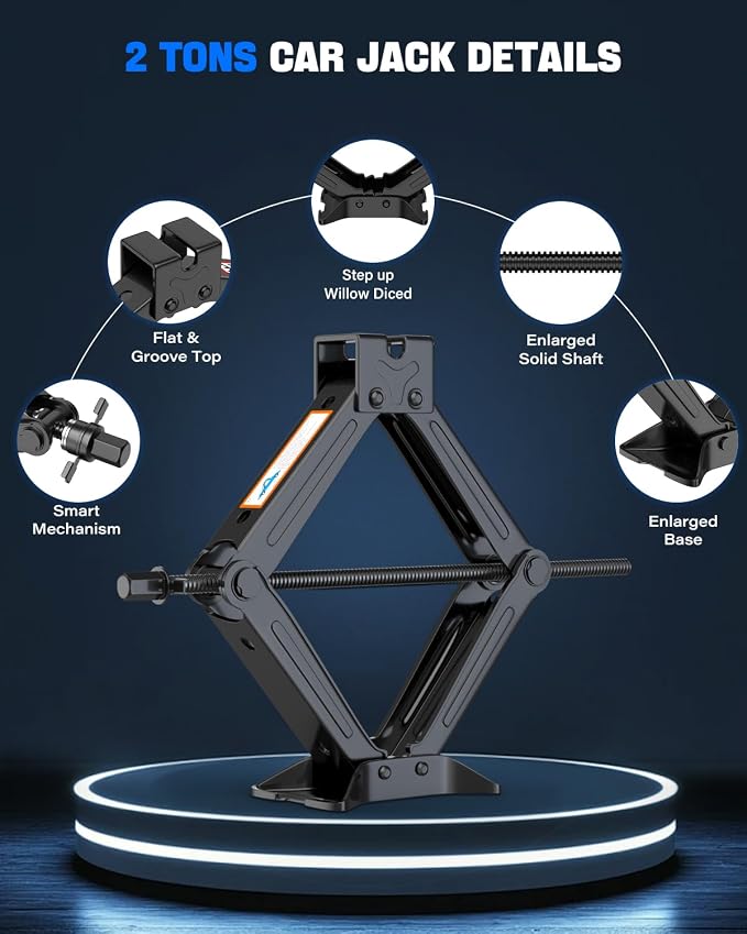 Car Jack Kit, 2 Ton (4409 lbs) Scissor Jack for Car, SUV, MPV | Alloy Steel Heavy Duty Scissor Car Jack, Portable Garage Tire Change Repair Tool, Outdoor Car Emergency Kit