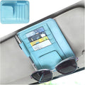 Car Sun Visor Organizer, PU Leather Vehicle Visor Document Storage Pocket for Sunglass Card Pen, Multifunctional Automotive Interior Holder Accessories, Universal Fit (Blue)