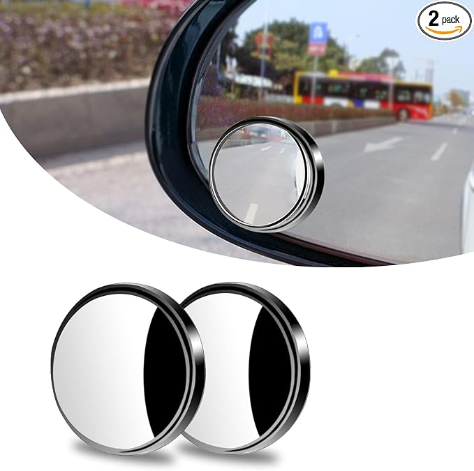 2 PCS Car Reversing Blind Spot Mirror, 2.16" x 0.39" High-definition Glass 360° Large Viewing Angle Round Mirror, Self-adhesive ABS Anti-collision Shell, Compatible with Most Models (Black)