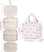 Hanging Toiletry Bag for Women Travel Makeup Bag Organizer Toiletries Bag for Travel Size Essentials Accessories Cosmetics (Bowknot and Flower (Medium))