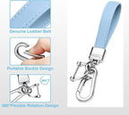 Genuine Leather Car Keychain,Universal Heavy Duty Metal Key Chain Accessories,Car Fob Key Keychain Holder with 360 Degree Rotatable Snap Swivel and Anti-Lost D-Ring for Men Women(Light Blue)