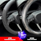 Nappa Leather Steering Wheel Cover, Elegant Diamond Checkered Design, Non-Slip wear-Resistant, Enhance Driving Comfort, Suitable for Steering Wheel Diameter 14 1/2‘-15’ Models.Black