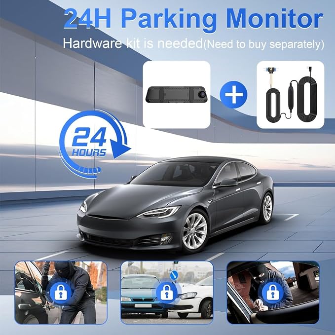 Three Recording Camera: 4K+2K+2K HD Car Dash Cam with Voice Control, Wi-Fi Rearview Camera, WDR Night Vision, G-Type Sensor, 24H Parking Monitoring & ABS