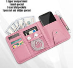 Car Sun Visor Organizer, Truck Visor Organizer, Leather Multi-Pocket Auto Visor Storage Pocket Pouch Holder with Zipper, Auto Accessories Storage Bag for Driving License Card Pen (Pink)