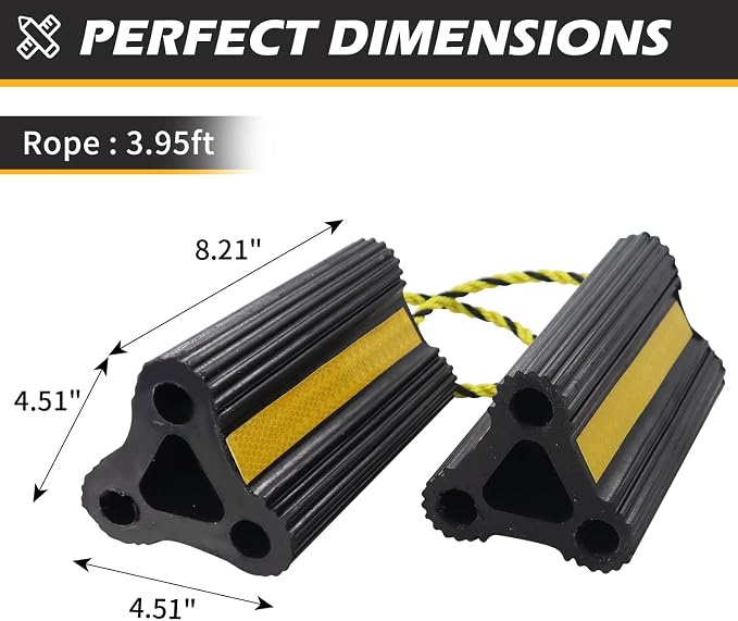 Wheel Chocks for RV Trailer [1pair/2pack with Rope] Camper Trucks and Aircraft, Versatile Heavy Duty Rubber Wheel Chocks Block for with 3 Reflective Strips, Tire Wheel Immobilizers & Chocks