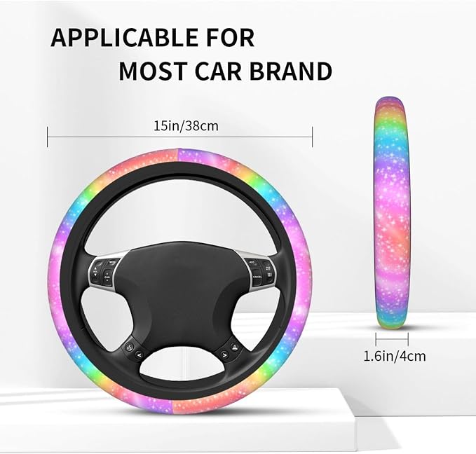 Colorful Rainbow Steering Wheel Cover Car Accessories Cute for Women Girls Girly Universal 15 Inch Neoprene Auto Interior Decor Anti Slip Automotive Truck Protector
