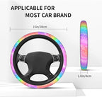 Colorful Rainbow Steering Wheel Cover Car Accessories Cute for Women Girls Girly Universal 15 Inch Neoprene Auto Interior Decor Anti Slip Automotive Truck Protector