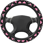 Pink Butterfly Steering Wheel Cover for Women, Universal Auto Steering Wheel 14-15 Inch Car Interior Accessories with 2PCS Car Coasters, Suitable for Men and Women