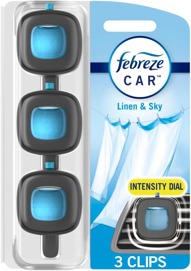 Car Air Freshener, Odor-Fighting Automotive Vent Clip, Linen & Sky Scent, 3 Count