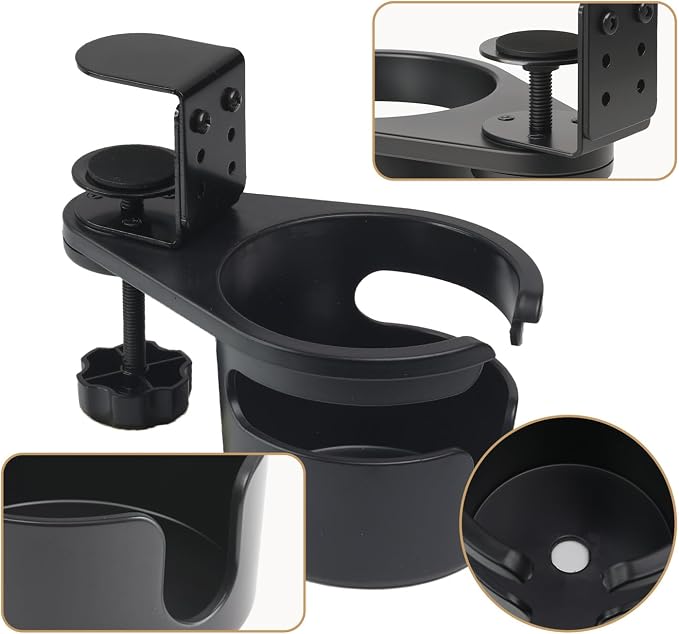 360° Rotating Cup Holder Under Desk Anti Spill Space Saving for Home Office Camping for Mugs, Glass, Heavy Drink