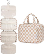 Hanging Toiletry Bag for Women Travel Makeup Bag Organizer Toiletries Bag for Travel Size Essentials Accessories Cosmetics (Light Checkerboard (Medium))
