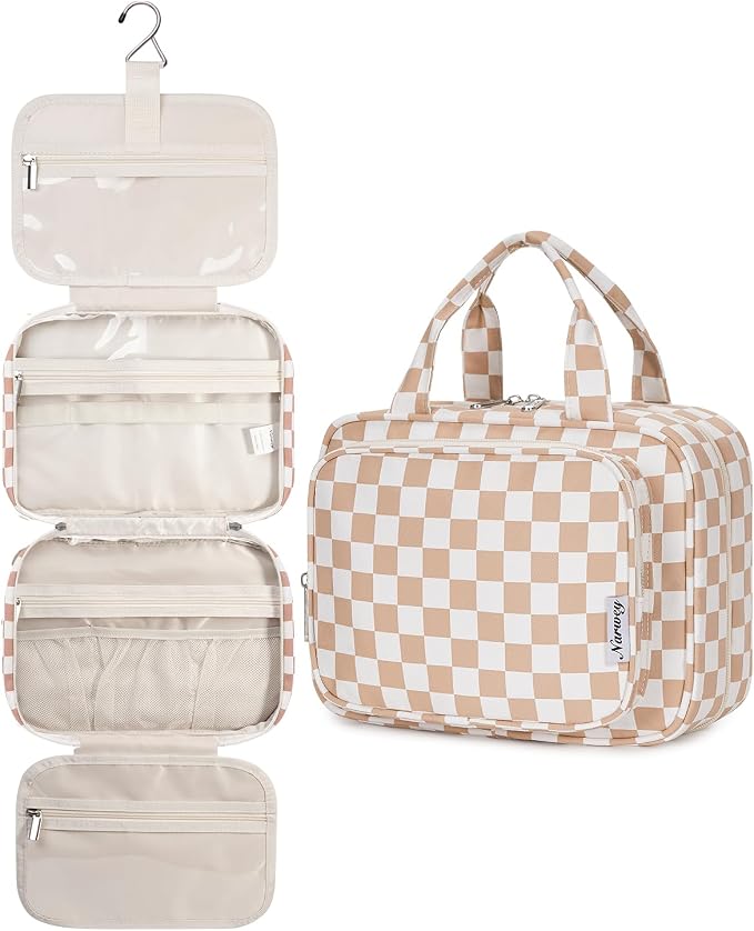 Hanging Toiletry Bag for Women Travel Makeup Bag Organizer Toiletries Bag for Travel Size Essentials Accessories Cosmetics (Light Checkerboard (Medium))