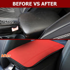 Car Armrest Storage Box Mat, Fiber Leather Car Center Console Cover, Car Armrest Seat Box Cover Accessories Interior Protection for Most Vehicle, SUV, Truck, Car (Red)