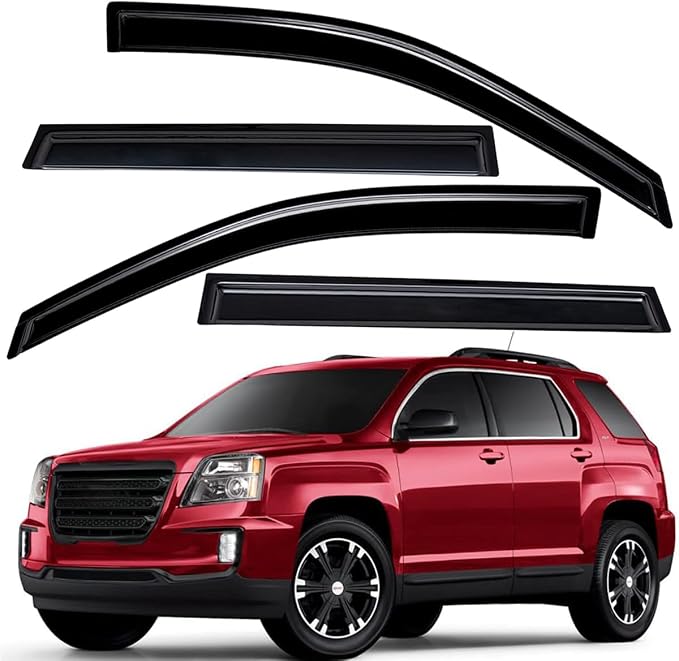 Extra Durable Outside-Mount Auto Vent Window Visor, Fits 2010-2017 GMC Terrain, UV Protection Rain Guard, Original Wind Deflector, No-Drill Easy Install, Dark Smoke, 4-Pcs