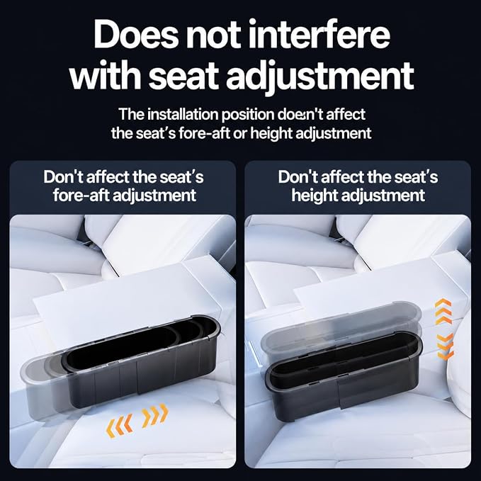 2-Pack Expandable Car Seat Gap Organizer, Adjustable 185-265mm | Driver & passenger side pockets, sliding gap storage box, fits phone keys wallet, seat gap filler set, stop drops