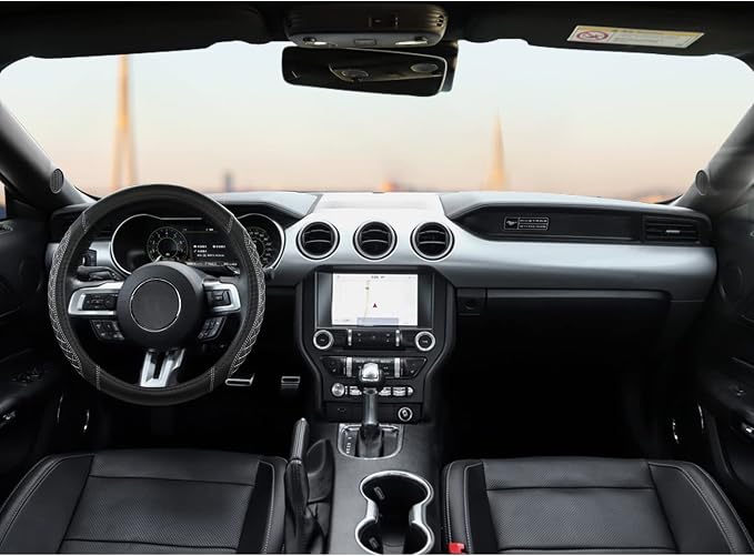 Car Steering Wheel Cover for Ford Escape,Explorer,Fusion,Focus,Bronco,Transit,Edge(Diamond Quilted - Black+Gray- Standard Size)