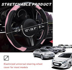 Car Steering Wheel Cover, 15 Inch Leather Breathable Auto Steering Wheel Protector, Comfortable Non-Slip Vehicle Steering Wheel Covers, Universal Interior Car Accessories (Black+Pink)