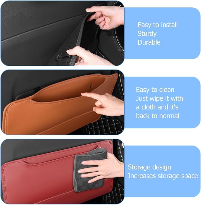 Zpana 2PCS Car Kick Mat Back Seat Protector, Microfiber Leather Vehicle Back Seat Cover with Storage Pocket, Automotive Backseat Anti-Kick Pad for Kids Pets, Universal for Truck SUV RV (Light Brown)