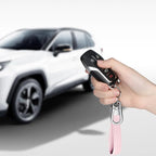 Genuine Leather Car Keychain,Universal Heavy Duty Metal Key Chain Accessories,Car Fob Key Keychain Holder with 360 Degree Rotatable Snap Swivel and Anti-Lost D-Ring for Men Women(Light Pink)