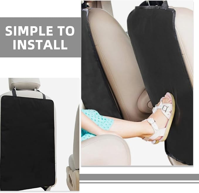 3pcs Car Seat Kick Mats Backseat Protector, Waterproof Scratch Protection Back Kick Mat Organizer, Black Sturdy Seatback Cover for Family Travel