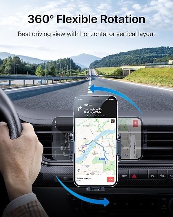 Phone Holders for Your Car - Air Vent Phone Mount, Ultra-Stable Metal Clip with Anti-Shake & 360° Rotation, Universal Car Mount Fit iPhone 17/16/15/14/13/12 Pro Max/Android/Samsung Gary