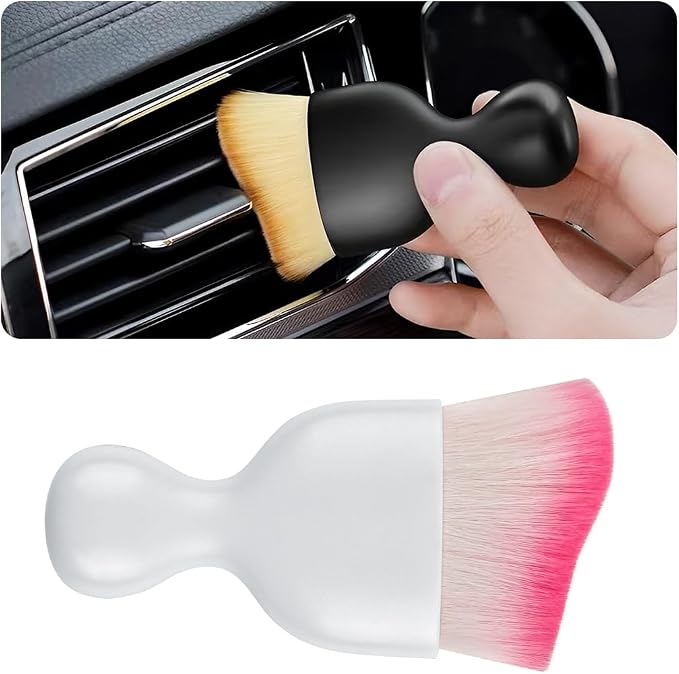 Car Interior Detailing Brush with Dust Cover, Auto Soft Hair Cleaning Brushes, Scratch Free Curved Dirt Collectors, for Vehicle Dashboard Air Conditioner Vents Leather(White/Red)