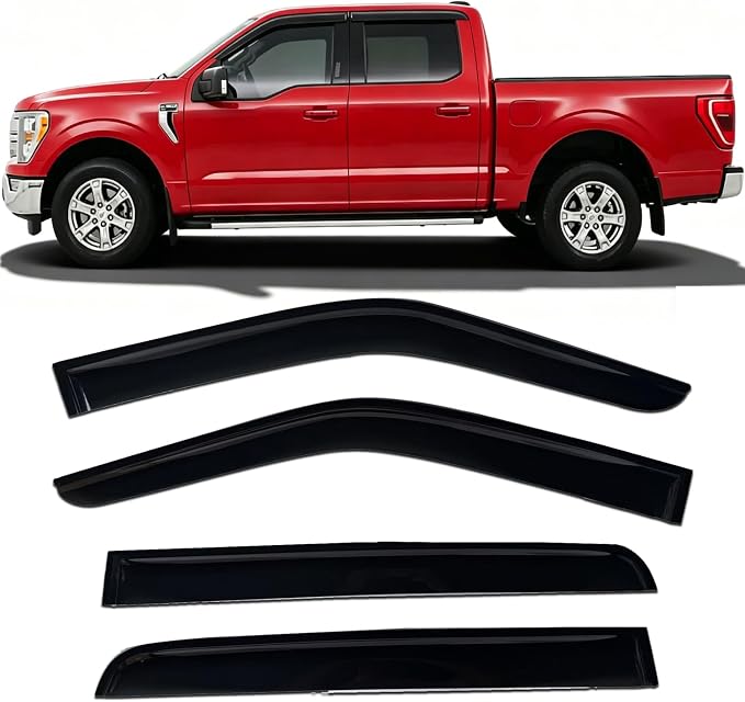 Side Car Window Visor Rain Guard Vent Deflectors Compatible with 2015-2026 Ford F-150 2017-2023 F-250 F-350 F-450 F-550 Crew Cab Window Shade Sun Shield Truck Accessories 4-pc Set