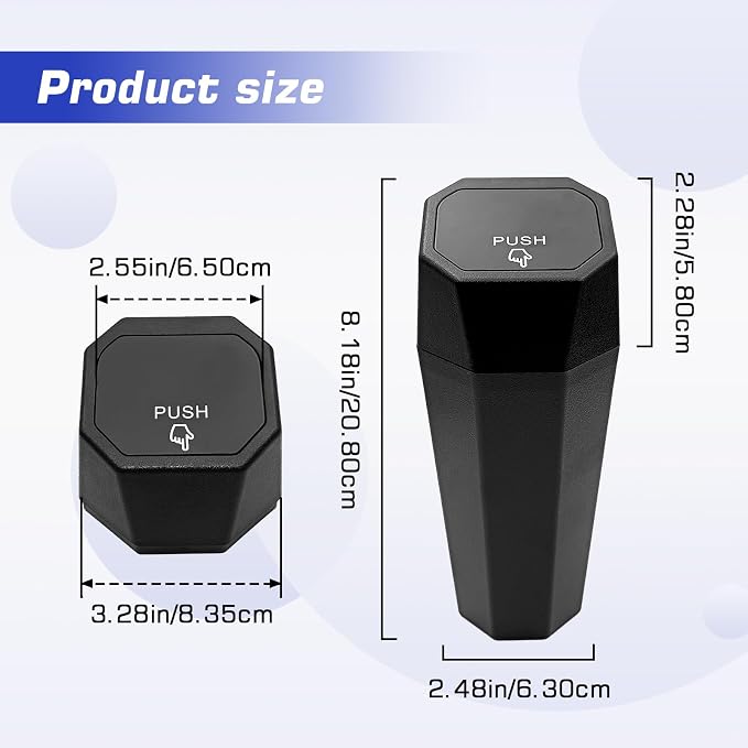 2 Pcs Black Car Trash Can with Lid, Universal Car Accessories Waterproof Garbage Can, 8.18 in × 3.28 in