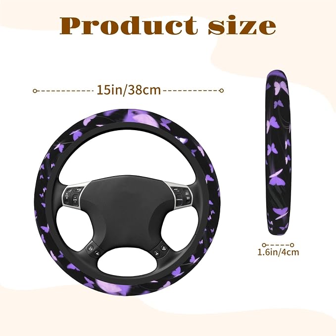 Steering Wheel Cover Accessories Neoprene Cover, Breathable Non-Slip Easy to Install Suitable for Women Men, 14.5-15.5 Inch for Car SUV Van Truck Universal - Butterfly