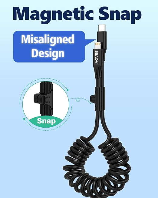 1.5ft Coiled USB-C to Lightning Cable [MFI Certified] Carplay | 30W PD Fast Charger Data Transfer Cord in Car for iPhone 14/13/12/11/XS/8/7/6/5, iPad, iPod