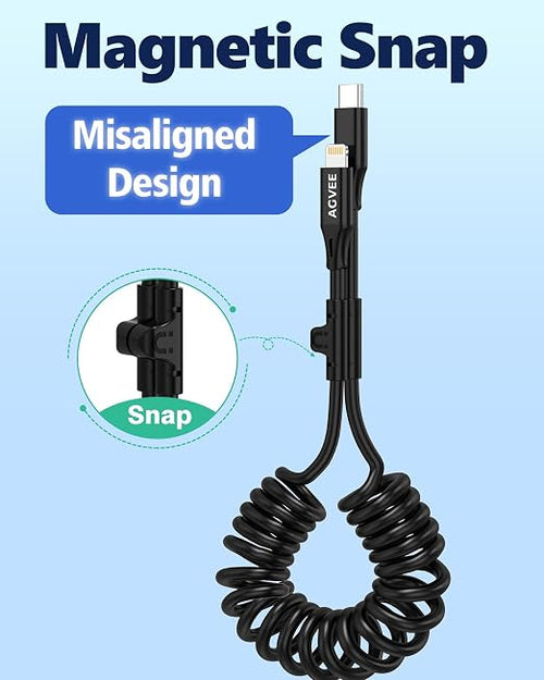 2 Pack 3ft Coiled USB-C to Lightning Cable [MFI Certified] Carplay | 30W PD Fast Charger Data Transfer Cord in Car for iPhone 14/13/12/11/XS/8/7/6/5, iPad, iPod