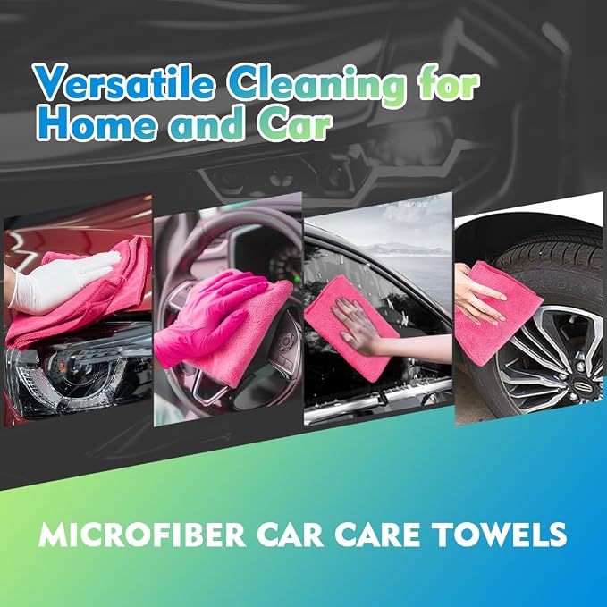 Microfiber Cleaning Cloth 20 Pack 11.5 x 11.5 Inch Microfiber Towels for Cars Ultra Absorbent Cleaning Rags Lint Free Cleaning Towels for Household Kitchen, Window Car Pink