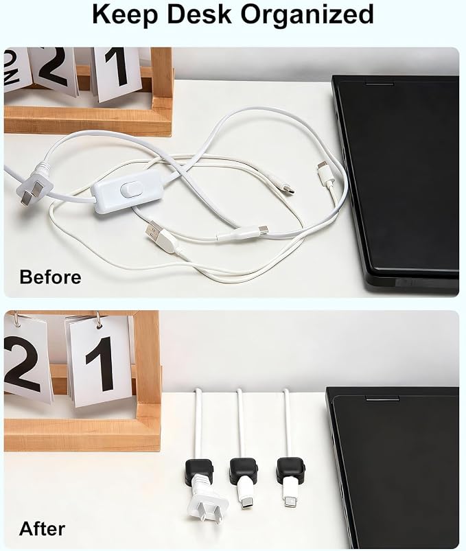8 Pack Magnetic Cable Clips, Black Cable Management Accessories, Cord Smooth Adjustable & Adhesive Backing Cord Organizer for Office Home Organization, Desk, Wall, Nightstand, Phone, Car